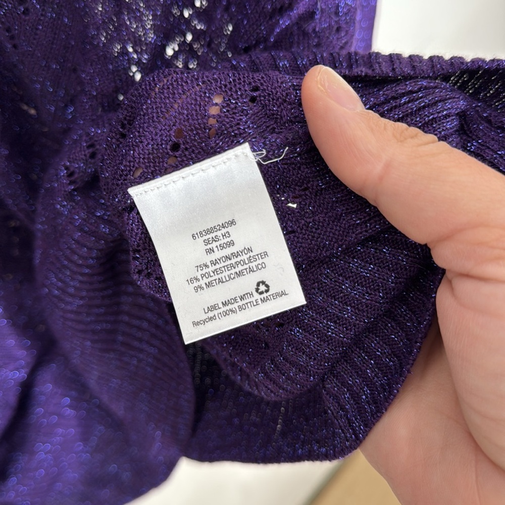 Metaphor Purple Metallic Rayon Blend V-Neck Sweater Size XL Petite - Picture 4 of 6